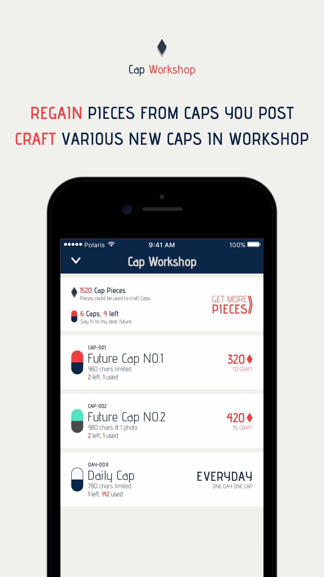 Craft Caps by Pieces in Workshop